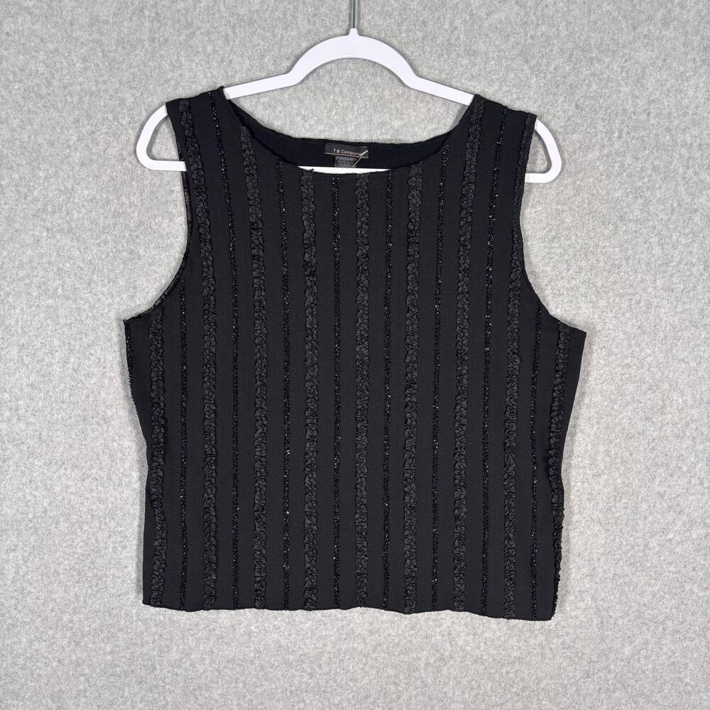 T & Company Tank XL Glitter Ruffle Textured Metallic Striped Cami 90s Coquette